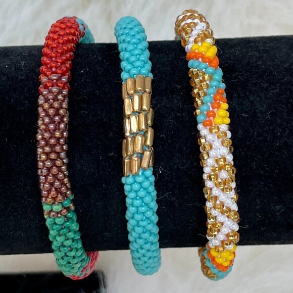 HAND CRAFTED in Nepal Beaded Bracelets (set of 3) #1007 - Picture 1 of 7